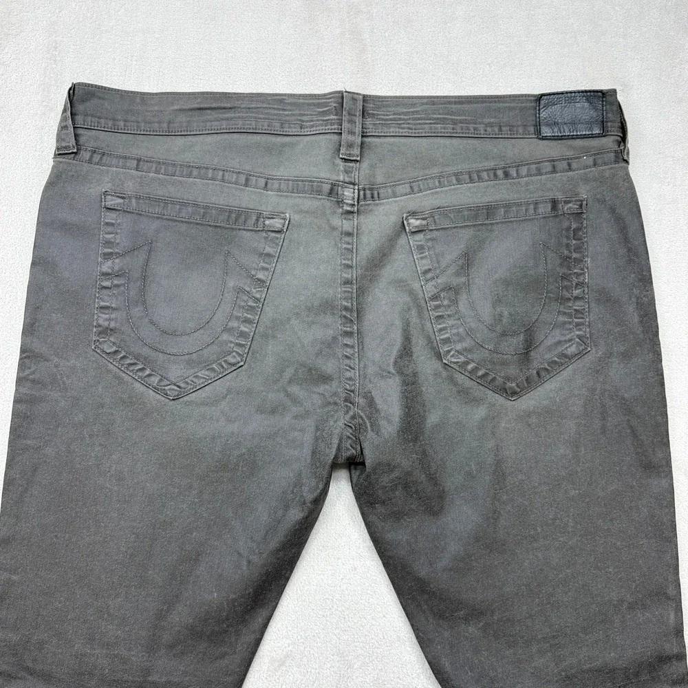True Religion Dean Tapered Jeans Men 44x34 Grey Button Fly Horseshoe Stretch